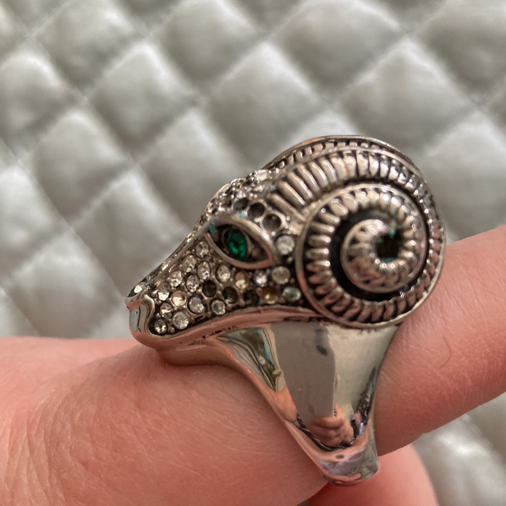 Large Chunky Ram's Head Silver Ring - image 1